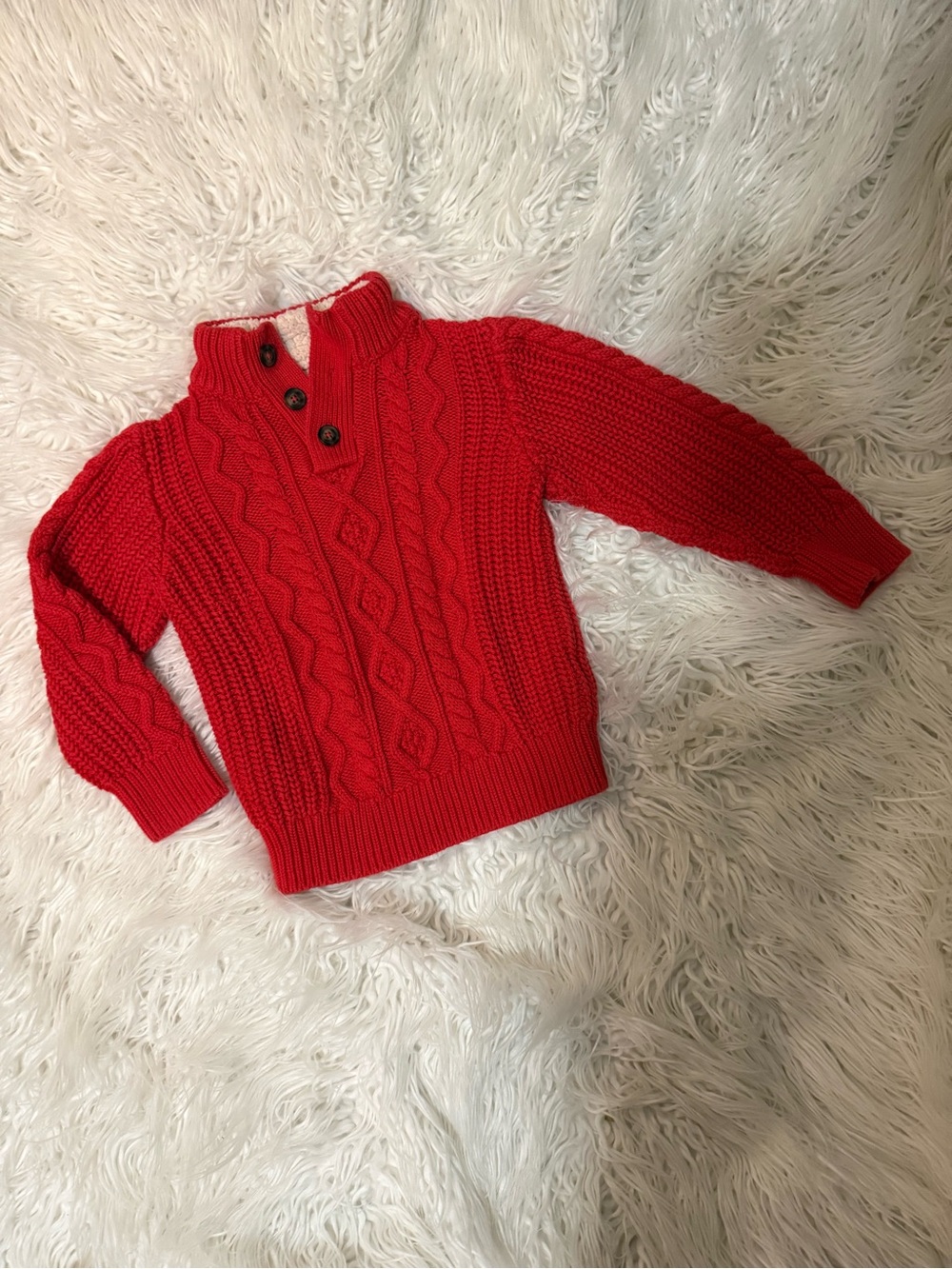 GAP Red Cable-Knit Button Mock Neck Sweater